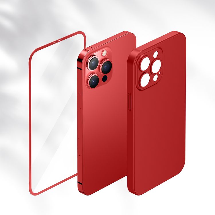 Green Lion Carsaca Plus 2-in-1 Protection Pack with Case & Clear Screen Protector for iPhone 13 Pro Max, Anti-Fingerprint, PC Material, 360° Protection, Anti-Scratch - Red