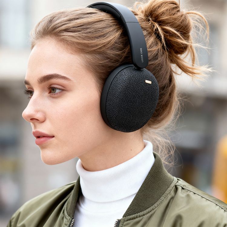 Green Lion Denmark Wireless Headphone with 25 Hours Play Time, Bluetooth Version 6.0, 40mm Dynamic Driver, Bend-Proof Build, Adjustable Headband, Leather-Texture Finish, Ergonomic Seamless Fit, Type-C Charging, High-Quality Earmuffs - Black 