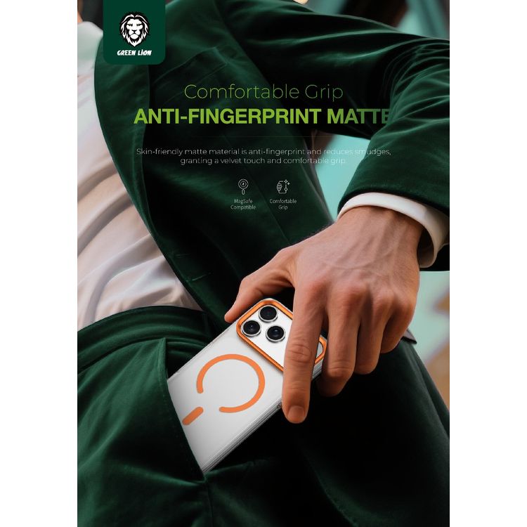 Green Lion Matte MagSafe Case for iPhone 17 Pro, Camera Protection, Drop Protection, Anti-Fingerprint, Anti-Scratch, Matte Shield, Precise Cutouts - Orange Titanium