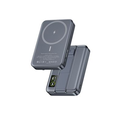 Green Lion Astro 10000mAh 3-in-1 Power Bank with Dual USB-C Output, Wireless Output, Ultra Slim Design, Built-in Kickstand, Built-in Cable, Flight Approved - Gray