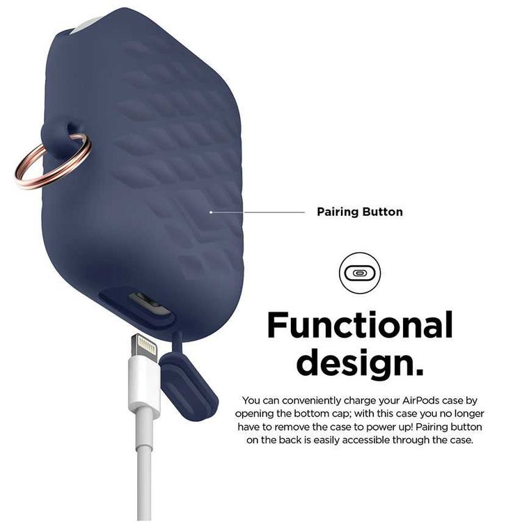 Elago Waterproof Active Case Compatible for Apple Airpods, Waterproof & Dustproof, Convenient for Charging, Aluminum Carabiner for Belt Strap/Bag, Impact Resistant - Jean Indigo