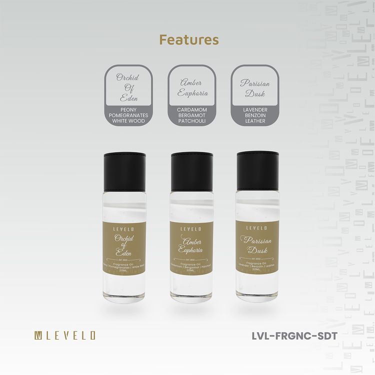 Levelo 3-in-1 20mL Fragrance Set, Parisian Dusky Orchid of Eden & Amber Euphoria Scents - Clear