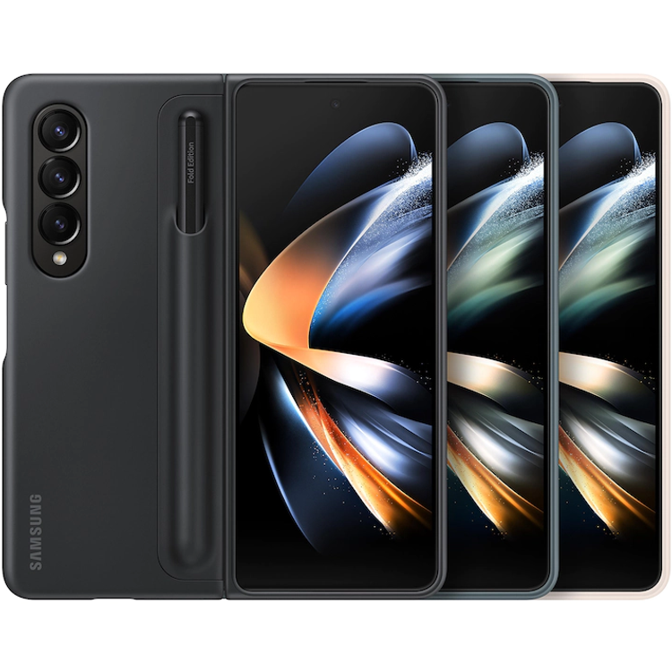 غطاء سامسونج قائم مع قلم لهاتف Galaxy Z Fold 4، مصنوع من البلاستيك، حامل قلم، غطاء قائم، زاوية قائمة 55 درجة، فتحات دقيقة - أسود