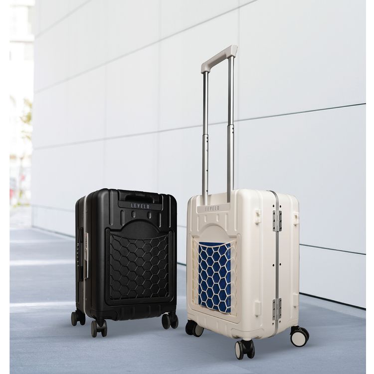 Levelo RoamCruiser 20" Travel Luggage with Detachable Kid Holder, Impact Resistance, PC & Aluminum Material, 50kg Weight Capacity, Silent Wheels, Hypoallergenic Interior, 2 Fusion Telescopic Handles, Integrated Wheel Locks, Built-in Document Holder - White