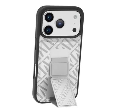 Levelo Morphix Cuero GripStand Case for iPhone 17 Pro Max, Raised Bezels for Camera & Screen, Shock-Resistant Bumper, Secure Hold, Horizontal & Vertical Viewing - Silverstone