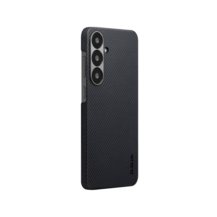 Pitaka Ultra Slim Case for Samsung S25 Plus, 6.7-inch, Aerospace-Grade Aramid Fiber, 3D Grip Textured, Raised Camera Lip, Compatible with MagEZ Car Mount Pro 2 Qi2 & MagEZ Grip - Black / Gray (Twill)