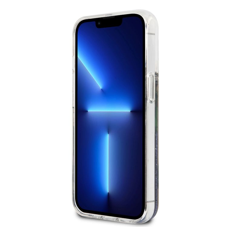 Guess GUHCP13XLFLSB Liquid Glitter Hard Case, Charms Hard Phone Case, Compatible for iPhone 13 Pro Max, Shock-Absorption Mobile Case Officially Licensed - Flower Blue