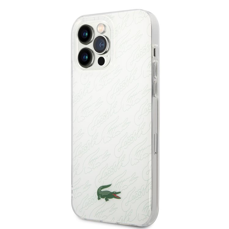 Lacoste Hard Case IML Double Layer & Dyed Bumper Signature Pattern - iPhone 14 Pro Max - White