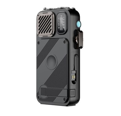 Powerology 16000mAh Solar Power Bank with FM Radio, Speaker & Lights, Compact Design, Bluetooth Version 5.3, LED Digital Clock, Integrated Cable - Black