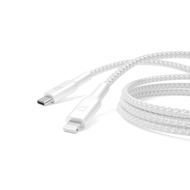 Powerology Braided USB-C to Lightning Cable with 60W Power Delivery, 2m Cable Length, Fast Data Transfer & Fast Charge, Universal Compatibility - White