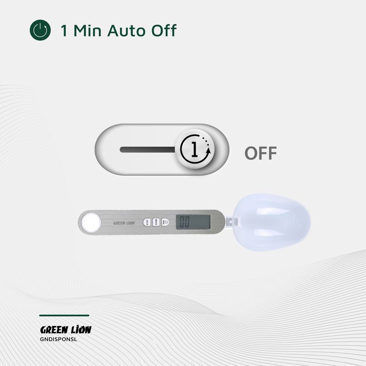 Green Lion Digital Spoon Scale with Digital Display, Tare Function, Overload Indicator, Low Battery Indicator, Extra Spoon Included, Stainless Steel + ABS Material - Silver 