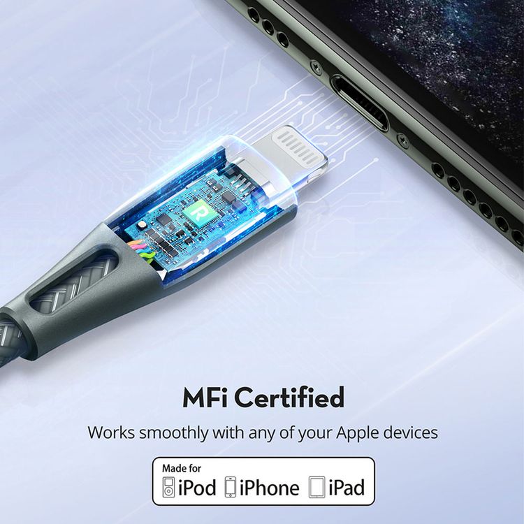 RAVPower Nylon Braided Cable 2M Compatible for Type-C to Lightning Cable, iPhone Connector Fast Charging and Data Transmitter Cord, Universal Compatibility MFi Certified - Green