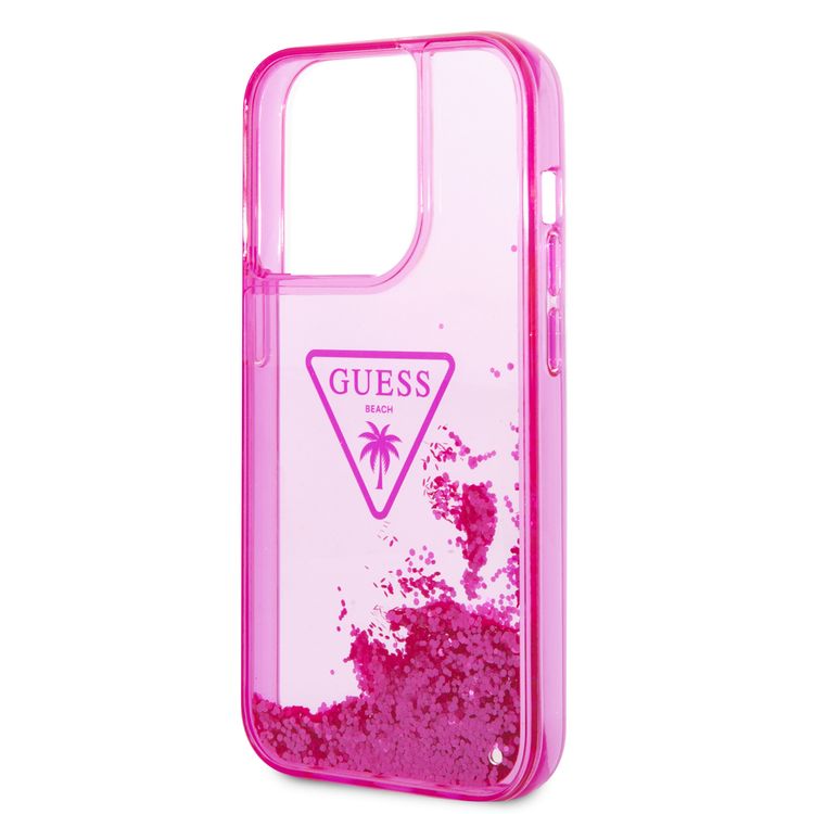 Guess Liquid Glitter Case With Translucent Triangle Logo - iPhone 14 Pro - Pink