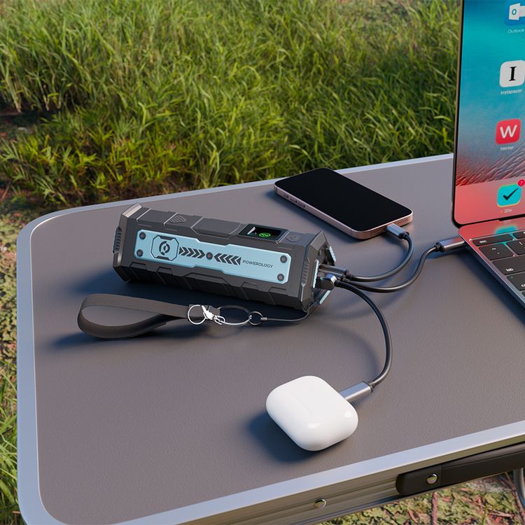 Powerology Torchpower 20000mAh Power Bank with 3 Flashlight Modes, 100 Lumens Brightness Level, PD 100W, QC3.0, Dual Type-C & USB-A Ports, Powerful Laptop Charging, Fast Charging Supports, Universal Compatibility - Black