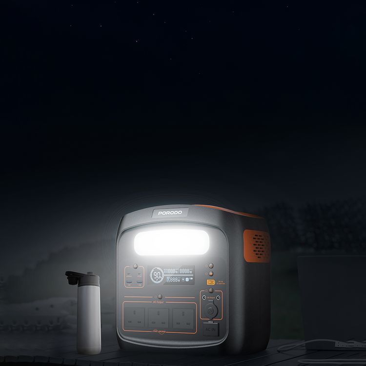 Porodo 1500W Forcebase Portable Power Station with Multi-Mode LED Lighting, PD 100W, Solar Charger, 3× AC Sockets, 1.3 Hours Charging Time, 1102.5Wh Battery Capacity, Multiple Output Ports - Black / Orange