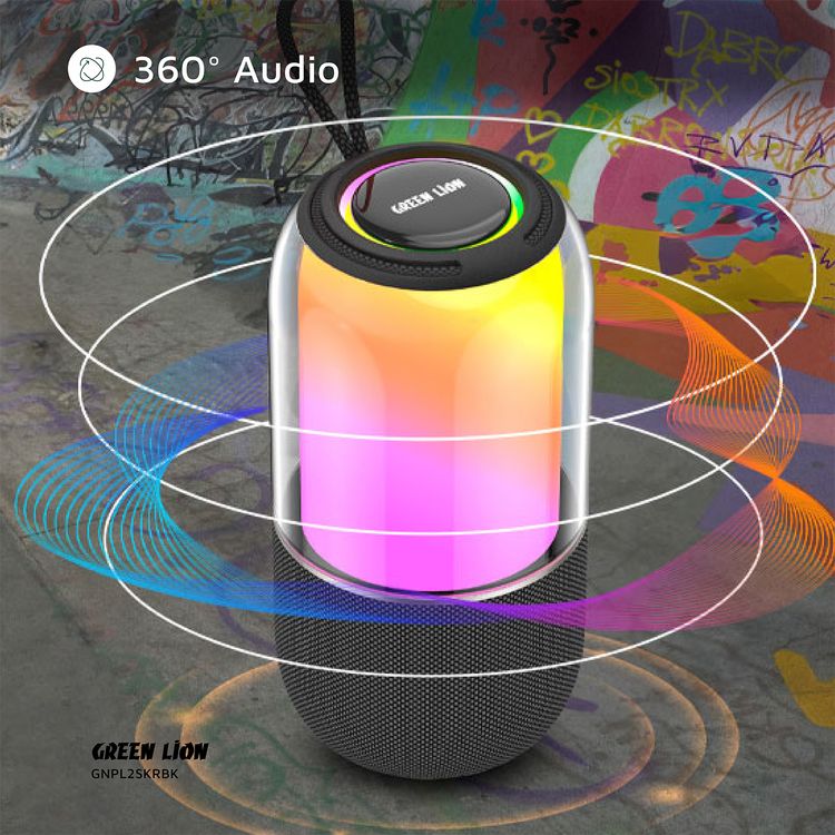 Green Lion Palma 2 RGB Portable Speaker with True Wireless Stereo Function, 360° Audio, IPX7 Waterproof, 6 Hours Playtime, Extra Bass - Black