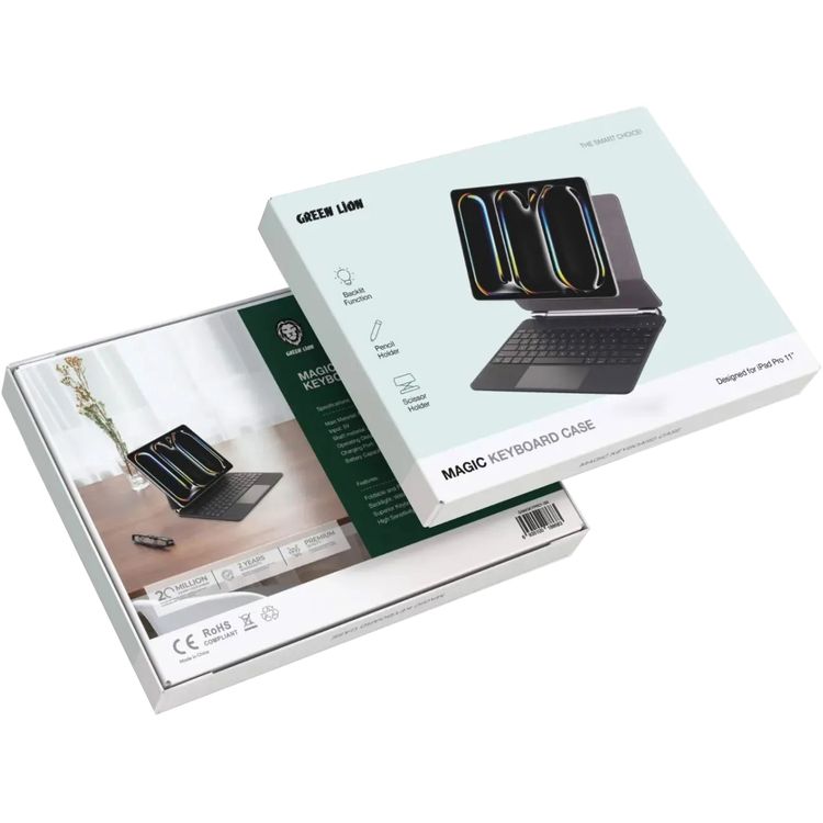 Green Lion Magic Keyboard Case for iPad Pro 11", 10 m Operating Distance, Type-C Charging Port, Pencil Holder - Black