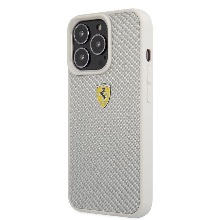CG MOBILE Ferrari Real Carbon Hard Case Metal Logo Compatible for iPhone 13 Pro Max (6.7") Scratches Resistant, Easy Access to All Ports