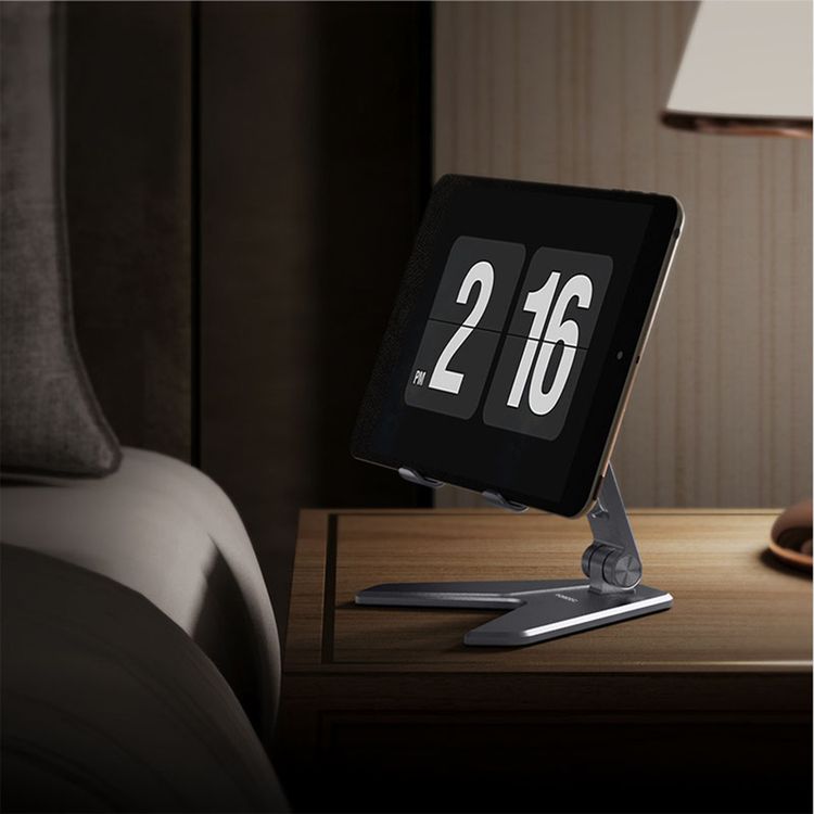 Porodo Aluminum Alloy Mobile Stand with Flexible Viewing Angle, 4" to 8" Phone Compatibility, Horizontal & Vertical Modes, Stable & Non-Slip Base, Foldable Design - Silver