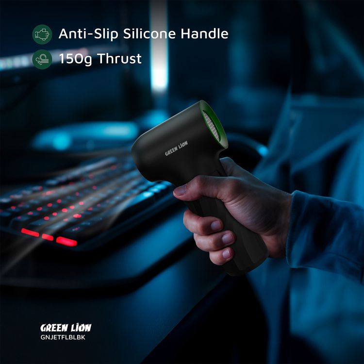 Green Lion Jetflow Air Blower with ABS & PC Material, 3× 2000mAh Battery Capacity, 3-Level Gear, Type-C Charging Port, 4 Hours Charging Time, 15-75 Minutes Working Time, LED Battery Indicator - Black