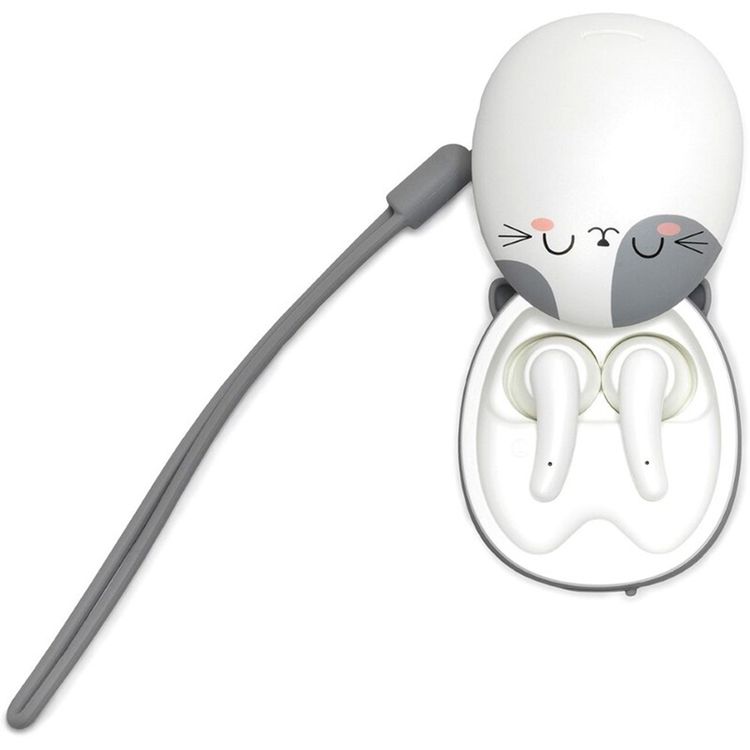 Legami Be Free True Wireless Earbuds, Microphone Included, Touch Sensor, Kitty Theme, USB Charging Power, ABS Material - White