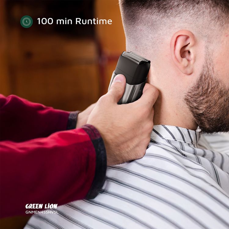 Green Lion Men's Shaver X with Wet & Dry Use, Magnetic Head Cap, Stainless Steel Blade, Travel Lock, 7500RPM Motor, 900mAh Battery Capacity, Type-C Charging - Silver