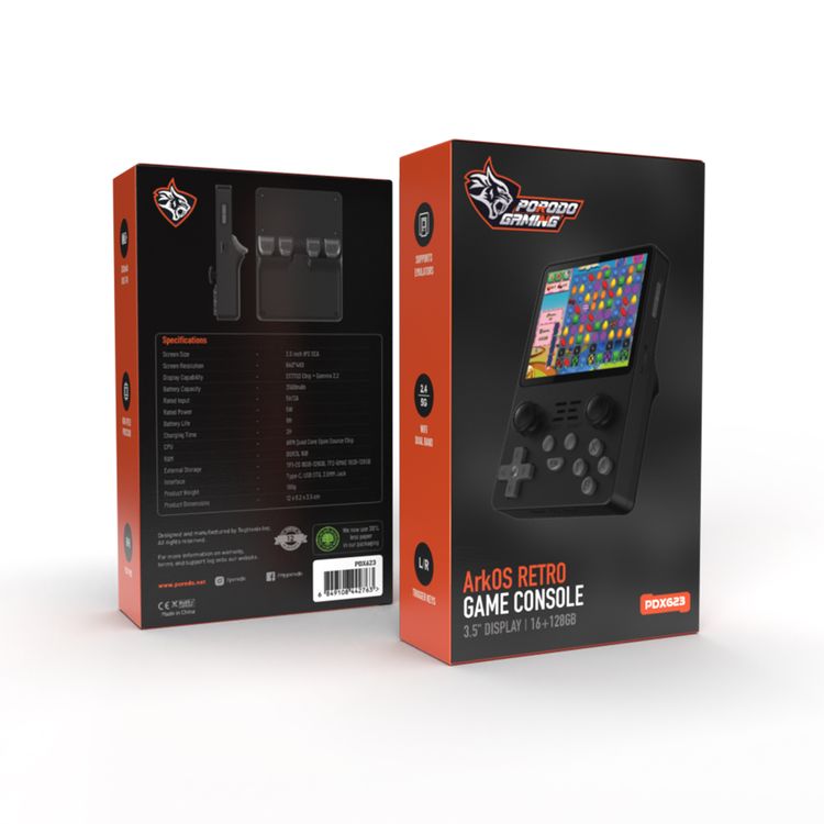 Porodo Gaming ArkOS Retro Gaming Console with More than 20,000 Games Installed, Up to 8 Hours of Playtime, High-Speed Processor, 640 × 480-pixel Resolution - Black