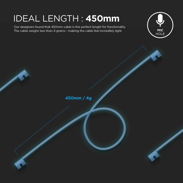 Elago Silicone Strap For Apple Airpods 1/2 Generation, keeping AirPods close by during outdoor activities, Easy Cable To Store - Night Glow Blue