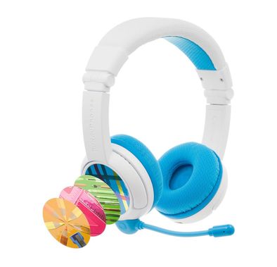 BuddyPhones SchoolPlus Kids Headphones with Wired and Wireless Connection, Detachable Boom Microphone, Voice Enhancing StudyMode, Foldable Design - Blue