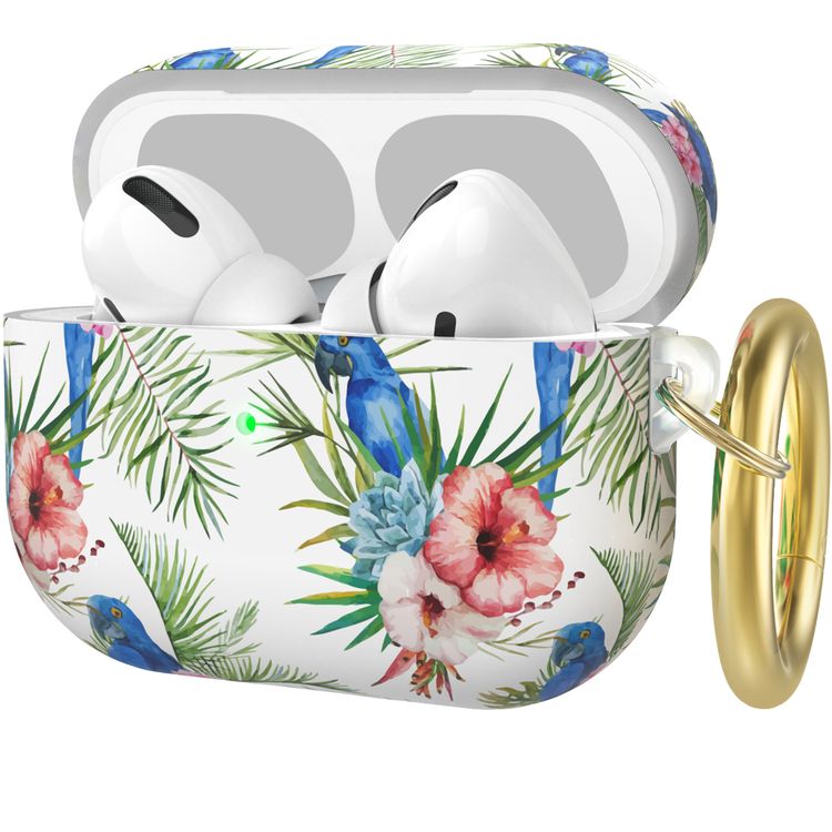 AhaStyle Premium TPU Rugged Hard Shell Design Case with Anti-Lost Ring Compatible for AirPods Pro, Scratch Resistant, Shock Absorption, Drop Protection, & Dustproof Protective Hard Shell Cover Suitable with Wireless Charging - Parrot - AirPods Pro