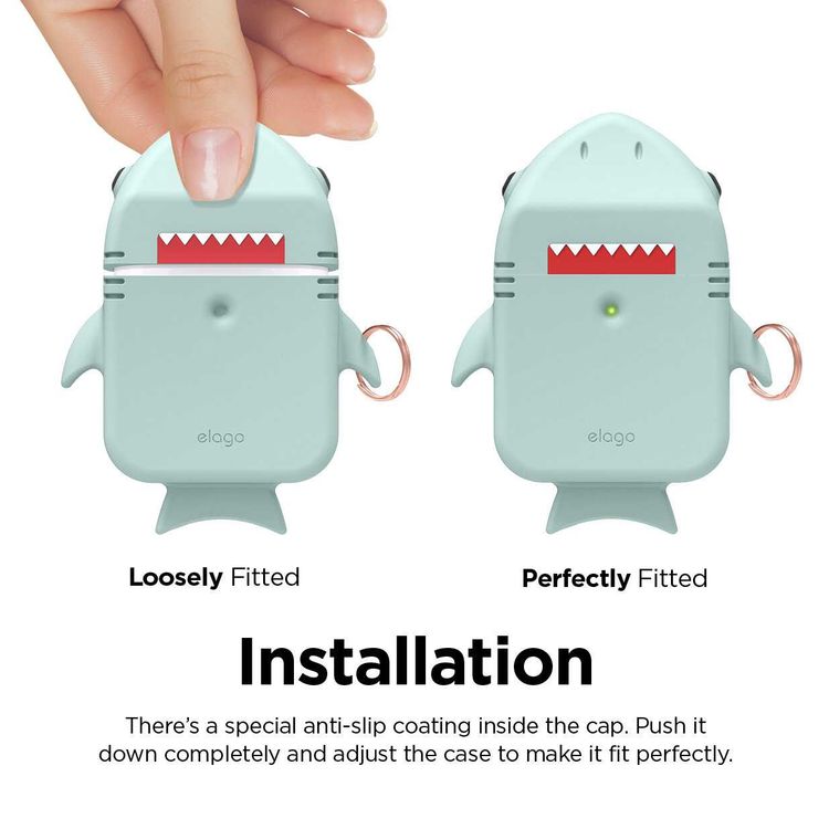 حافظة Elago Shark متوافقة مع Apple Airpods، محمية بأناقة، سيليكون ممتاز متين، طلاء خاص مضاد للانزلاق في الغطاء، خفيف الوزن، يمكنك إحضارها إلى أي مكان معك - نعناع صغير