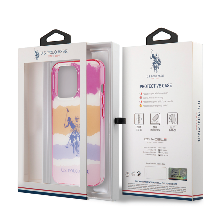 USPA PC/TPU Case with Blurred Stripes & Horse Logo iPhone 14 Pro Max Compatibility - Pink