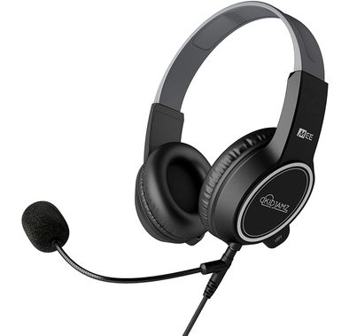 MEE Audio KidJamz Kids Headphone with Built-In Boom Microphone & Volume-Limiting Technology, 85dB, Tangle-resistant Cable, Adjustable & Flexible Headband, Noise-Cancelling - Black