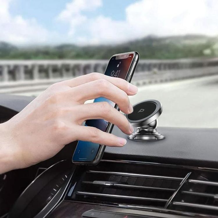 Powerology Heavy Duty Magnetic Car Mount 360° Rotatable with 3M Metal Plates, Compatible with 4.7 to 6.9-inch Devices - Silver