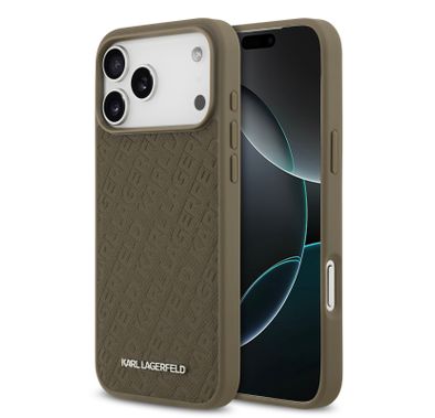 Karl Lagerfeld MagSafe Full Wrapped PU Leather Case with Karl Grain for iPhone 17 Pro, Slim Profile, Drop Protection, Easy Snap-On, Sustainable Packaging, Comfortable Grip, Lightweight Design - Brown