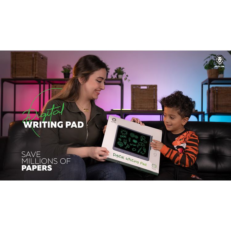 Green Lion Digital Writing Pad with 15" LCD Display, CR2016 Battery, One Click Lock, One Click Erase, Eye Protection, Eco Friendly - Grey