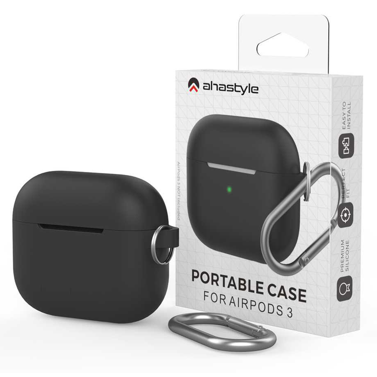 AhaStyle Full Cover Premium Silicone Keychain Portable Case Compatible for AirPods 3, Anti-Scratch, Drop Shock Protection, Easy to Install, Front LED Visible Cover with Carabiner