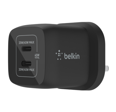 Belkin BOOST CHARGE PRO Dual USB-C GaN Wall Charger with PPS 45W - Black