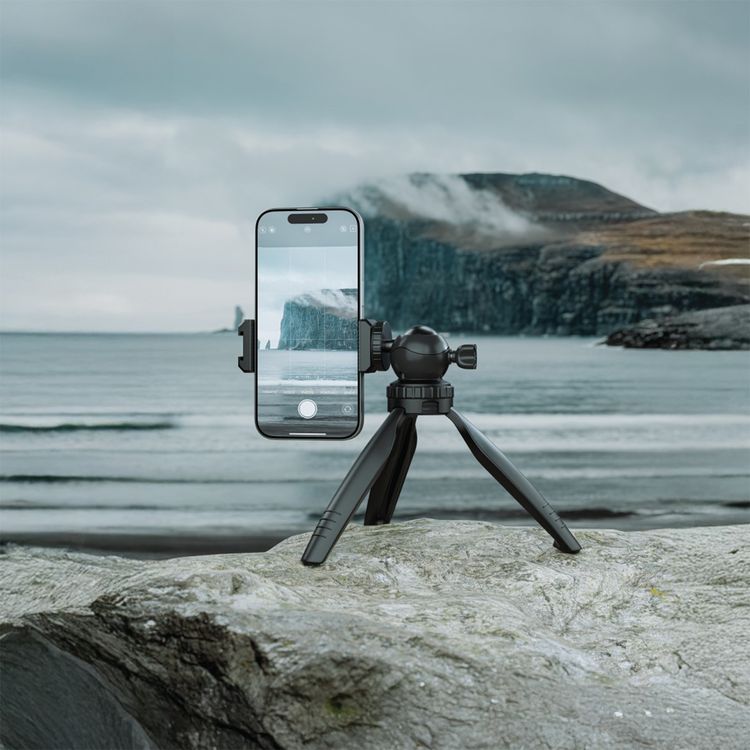 Green Lion Mini Tripod with Phone Holder, ABS & Aluminum Material, 2.5kg Load Capacity, 90º Tilt Ball Head, 360º Rotation, Non-Slip Feet, Pan & Tilt Functions - Black