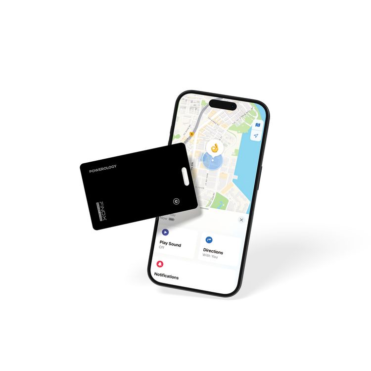 Powerology FindX Smart Card Device Finder with 100mAh Battery Capacity, Up to 8 Months Standby Time, 10m Transmission Distance, Waterproof & Dustproof, Ultra-Slim & Wallet-Friendly, Ring to Find Nearly, iOS 14.5 and Above Compatibility - Black