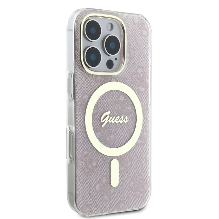 Guess MagSafe 4G Design HD Printing PC & TPU Case for iPhone 16 Pro Max, Lightweight, High-Quality Material, Drop Protection - Pink