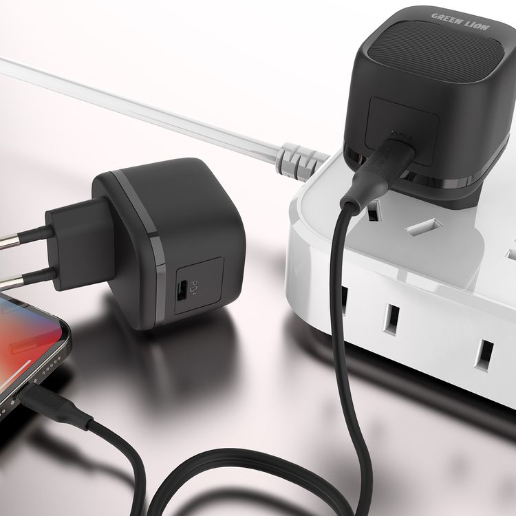 Green Lion USB-C EU Wall Charger with USB-C to USB-C Cable, 20W Power Delivery, Charging Protection, Fast Charging Support, Ultimate Device Security - Black