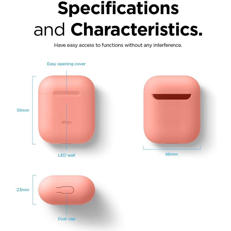 Elago Basic Skinny Case for Apple AirPods 1&2 Generation, Upgraded Premium Silicone, Front LED Visible, Dustproof Protective Cover, Compatibility With Wireless Chargers Neon peach