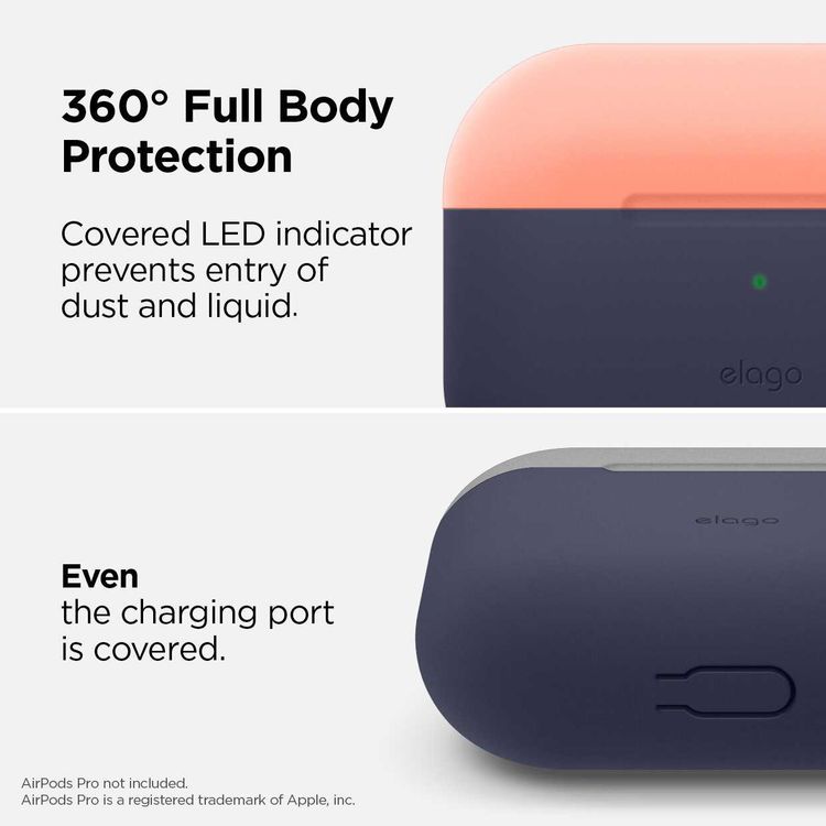 Elago Duo Case for Apple Airpods Pro - Top-Peach / Medium Gray, Bottom-Jean Indigo