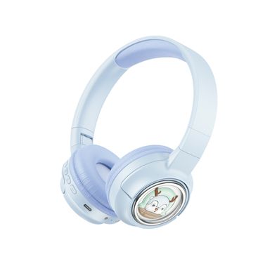 Porodo Soundtec Moose Wireless Kids Headphone, V5.3 Bluetooth, 2H Charging Time, 40mm Speaker Size, 20H Play Time, LED Lights, 400mAh - Blue