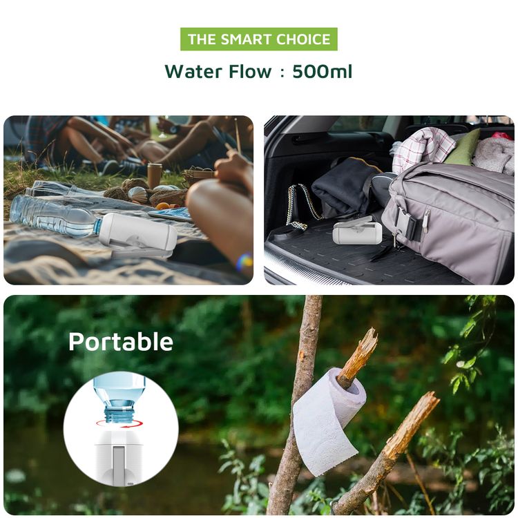 Green Lion Electric Pocket Bidet, Lightweight, Compact & Portable, 450mAh Battery Capacity, 30 Minutes Working Time, ABS Plastic Material - White