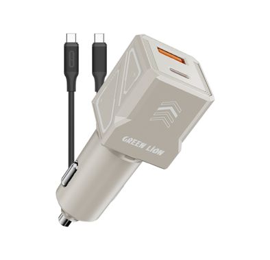 Green Lion Dual Volt Car Charger with Type-C to Type-C Cable, PD 30W, QC 30W, USB-A & USB-C Ports, 60W Total Output, Heat Dissipation, Charging Protection - Titanium