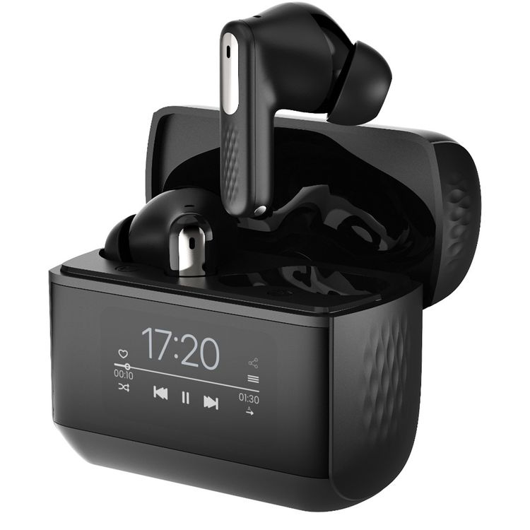 Green Lion Smart Tune True Wireless Earbuds with ANC, Smart Display Case, 500mAh Case Battery Capacity, 10m Transmission Range, IPX5 Waterproof - Black