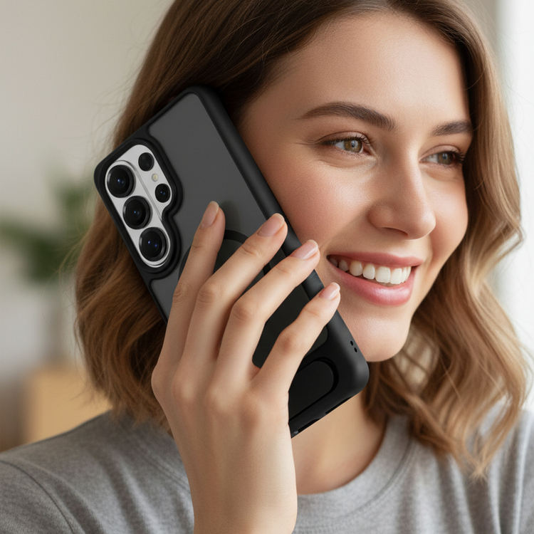 Levelo Matteo Hybrid Kickstand Case for Samsung S26 Ultra, Anti-Fingerprint Coating, Raised Bezels for Camera & Screen, Shock-Resistant Bumper, Drop Protection - Black