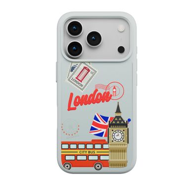 Levelo Vallo PU Leather Case for iPhone 17 Pro Max with Embroidery London Finish, Comfortable Hold, Durable PU Leather, Raised Bezels for Camera and Screen, True Microfiber Interior Lining, Scratch & Wear Resistant, Shock-Resistant Bumper - Brushed Silver